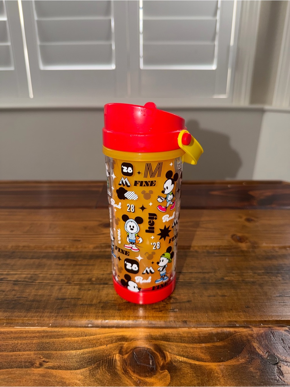 Disney Kids Water Bottle in Red and Yellow with Mickey Graphics